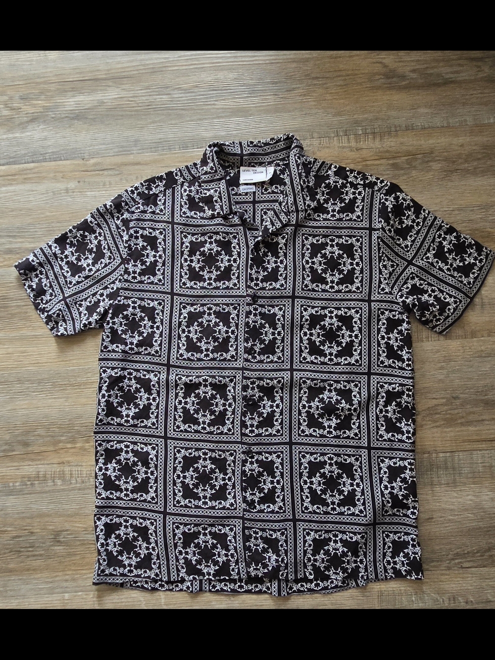 LEVEL TEN Men's Casual Black & White Printed Short-Sleeve Button-Down Shirt